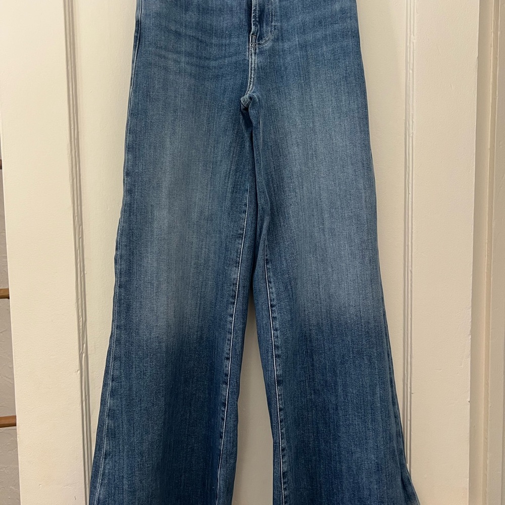 Frame Denim Light Blue Le Palazzo Cropped Flare Jeans.